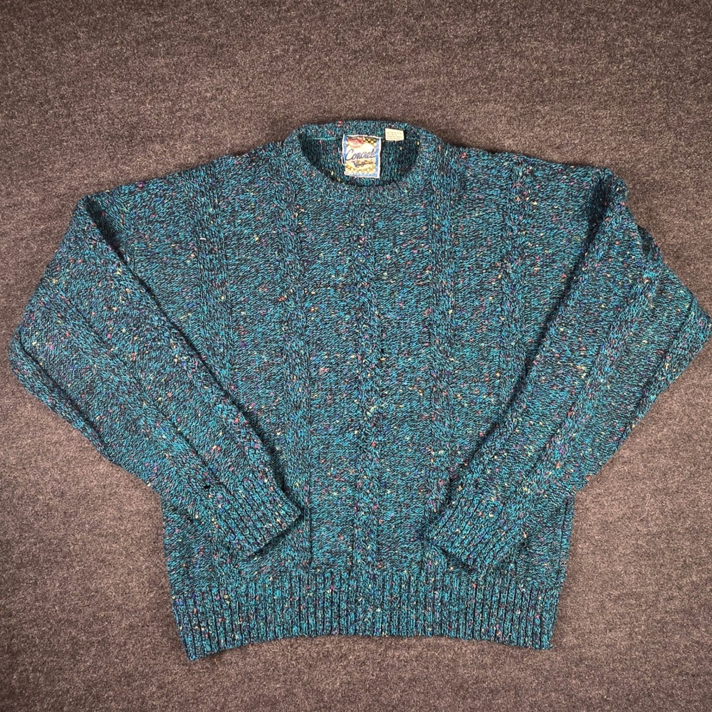 Vtg CONCRETE Cement Truck Logo Men's Marled Sweater Chunky Knit 80s 90s Size L
